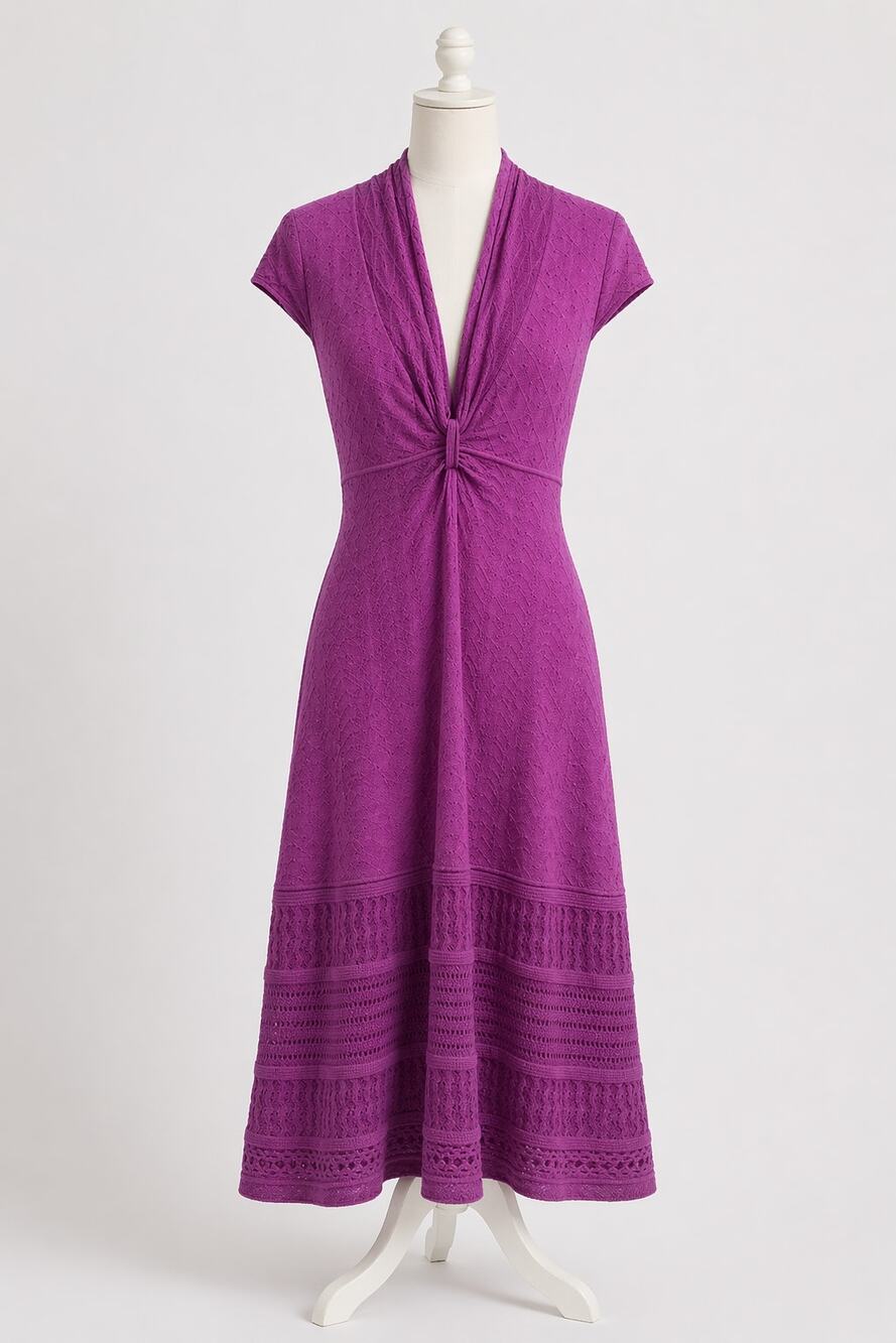 Purple Knit Dress V Neck Catherine Malandrino Boho Medium